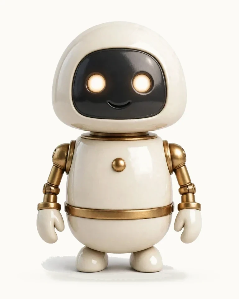 Bolo, a cream enamel droid with a glowing face screen